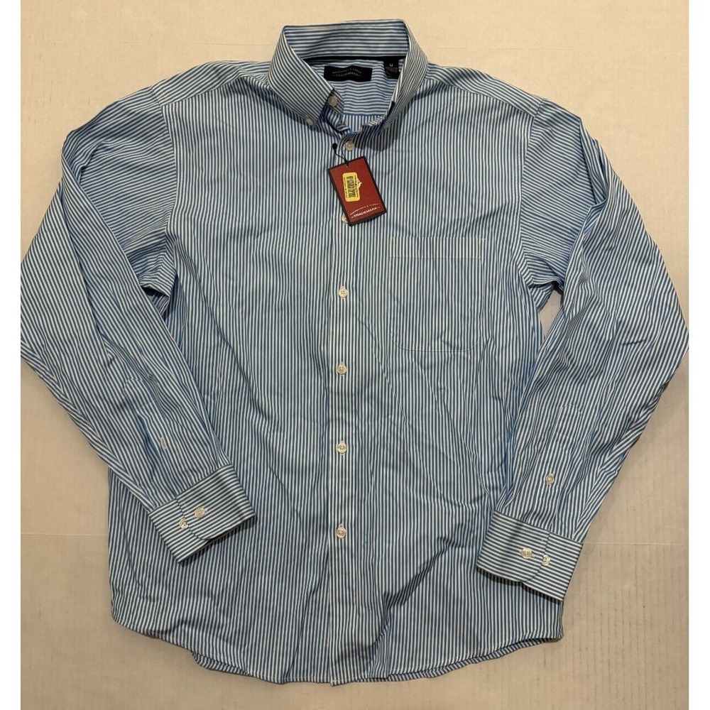 Roundtree & Yorke Trademark Men's Size M Cotton Long Sleeve Blue Striped Shirt